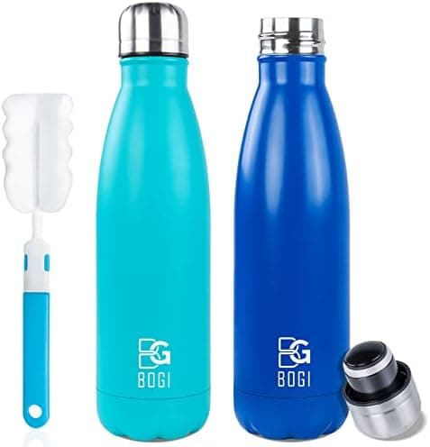 BOGI Doppelwandige Thermosflasche Edelstahl Trinkflasche Kinder Trinkflasche Schule Himmelblau Pink
