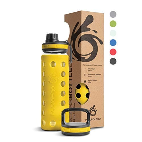 Hydro2go Glas-Trinkflasche mit Silikonhülle – Spülmaschinenfest, 100% Auslaufsicher & BPA-frei – Ideal für Kinder & Fami
