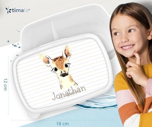 Timalo® Brotdose Kinder mit Namen | Personalisierte Bento Lunchbox für Jungen & Mädchen | Kindergarten & Schule Motiv Ti