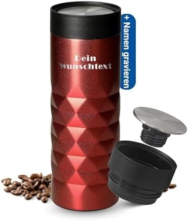Thermobecher personalisiert 450 ml - auslaufsicherer Edelstahl to go Becher - Kaffeebecher für Büro, Auto und Uni - hält
