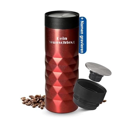 Thermobecher personalisiert 450 ml - auslaufsicherer Edelstahl to go Becher - Kaffeebecher für Büro, Auto und Uni - hält