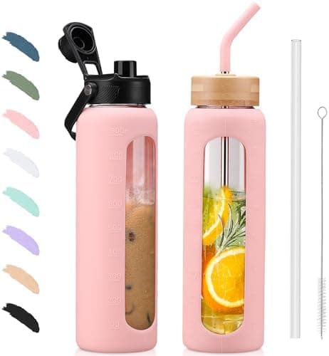 BLUEGO Glaswasserflasche 900ml BPA-frei für Outdoor Aktivitäten
| CADRES Glasbecher mit Zeitmarkierung und Silikonschut