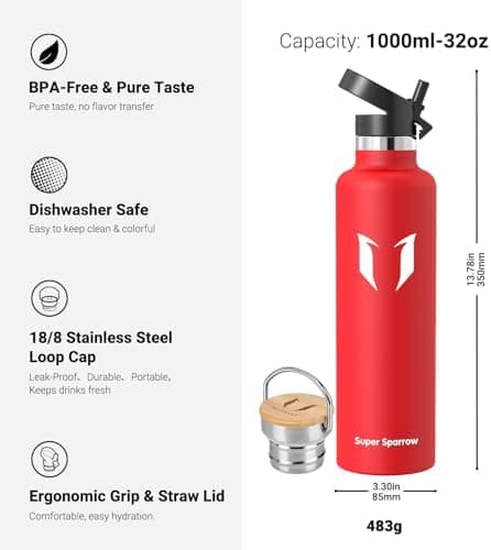 Super Sparrow Trinkflasche Edelstahl - Auslaufsicher Thermoskanne - Kinder für Sprudel, Sport, Schule, Fitness - 500ml -