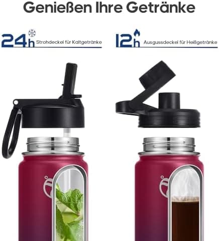 HydroPal Edelstahl Trinkflasche - Isolierte Flasche mit Strohhalm & 2 Deckeln, Auslaufsichere Isolierung für Sport, 500m