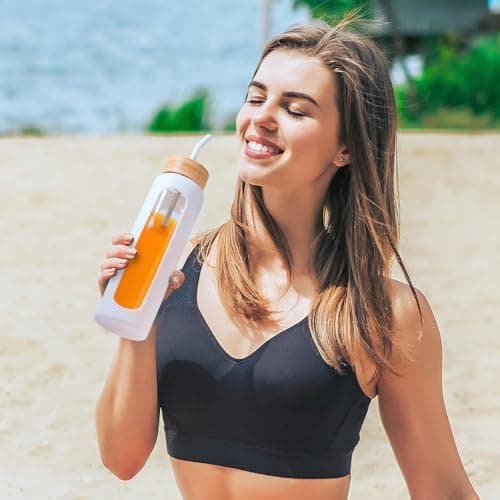 BLUEGO Glaswasserflasche 900ml BPA-frei für Outdoor Aktivitäten
| CADRES Glasbecher mit Zeitmarkierung und Silikonschut
