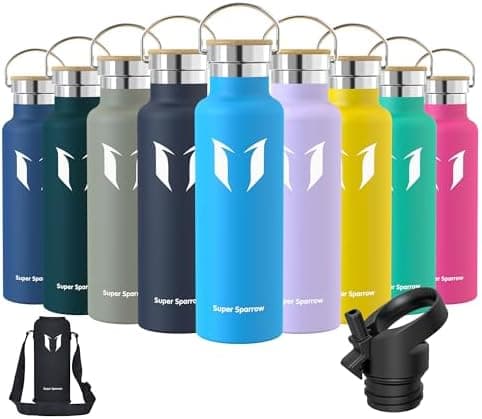 Super Sparrow Trinkflasche Edelstahl - Auslaufsicher Thermoskanne - Kinder für Sprudel, Sport, Schule, Fitness - 500ml -