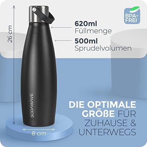 SODAWAVE® Trinkflasche Edelstahl extra groß [850ml] für SodaStream Crystal I 100% auslaufsichere Trinkflasche ideal für