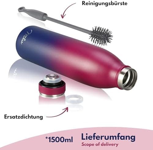 Milu Edelstahl Trinkflasche für Erwachsene – 750ml Isolierflasche zum Tragen – auslaufsicher, Kohlensäuregerecht inkl. R