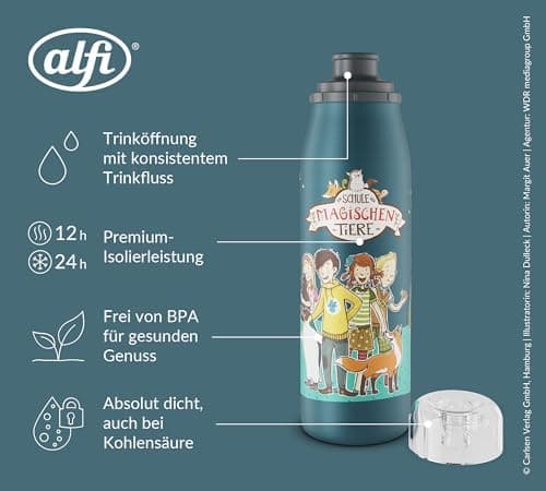 ALFI Kids ISO BOTTLE 350ml - Idas Schule der Magischen Tiere - Isoliertrinkflasche Kinder Edelstahl - hält 12 Stunden he