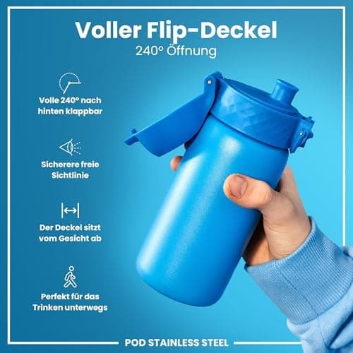 ion8 Kinder Trinkflasche Edelstahl 400ml Nicht Isoliert Sichere Verriegelung Spülmaschinenfest Klappdeckel Leicht zu Rei