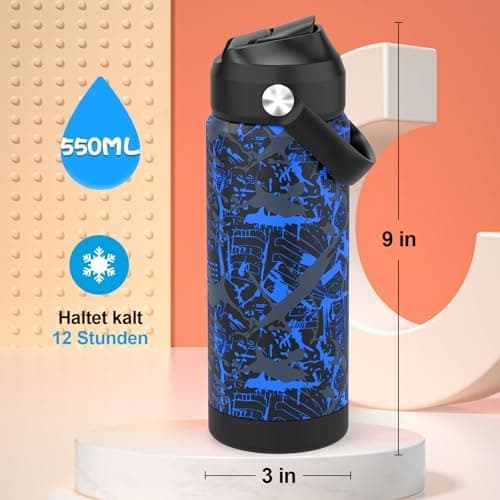 Edelstahl Trinkflasche Meeresjungfrau 550ml BPA Frei Auslaufsicher Thermosflaschefür Kinder und Erwachsene - Sport, Schu