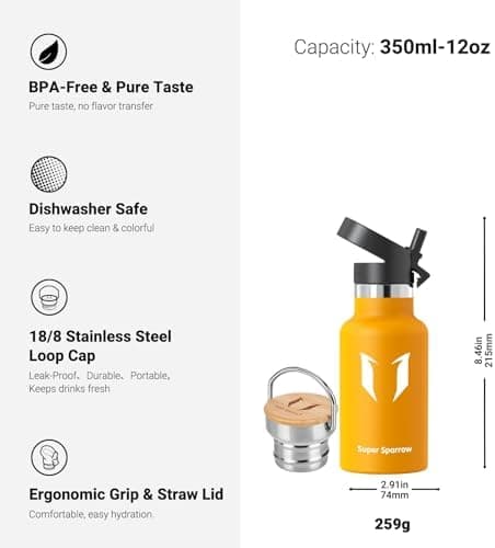 Super Sparrow Trinkflasche Edelstahl - Auslaufsicher Thermoskanne - Kinder für Sprudel, Sport, Schule, Fitness - 500ml -