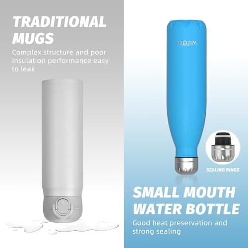 WATERSY Doppelwandige Edelstahl-Trinkflasche 500 ml Kinder ThermoSafe BPA-Frei Kalt&Warm Sprudel Dunkel Blau Sport Gym