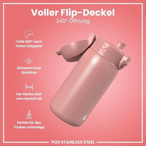ion8 Kinder Trinkflasche Edelstahl 400ml Nicht Isoliert Sichere Verriegelung Spülmaschinenfest Klappdeckel Leicht zu Rei