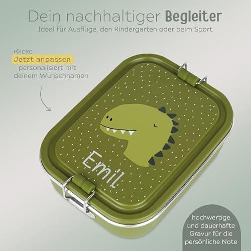 Wunderwunsch TRIXIE Edelstahl Lunchbox für Kinder, individuell mit deinem Namen persönliche Fuchslunchbox, perfekt zur E