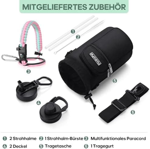 HydroPal Edelstahl Trinkflasche - Isolierte Flasche mit Strohhalm & 2 Deckeln, Auslaufsichere Isolierung für Sport, 500m