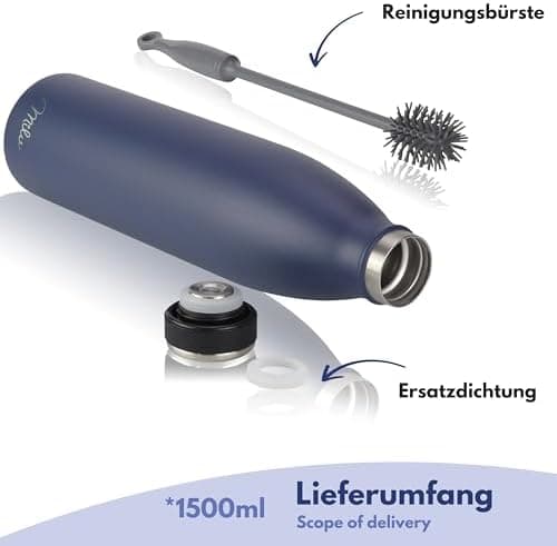 Milu Edelstahl Trinkflasche für Erwachsene – 750ml Isolierflasche zum Tragen – auslaufsicher, Kohlensäuregerecht inkl. R