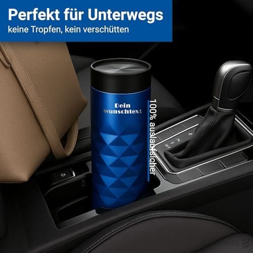 Thermobecher personalisiert 450 ml - auslaufsicherer Edelstahl to go Becher - Kaffeebecher für Büro, Auto und Uni - hält