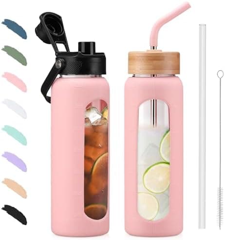 BLUEGO Glaswasserflasche 900ml BPA-frei für Outdoor Aktivitäten
| CADRES Glasbecher mit Zeitmarkierung und Silikonschut