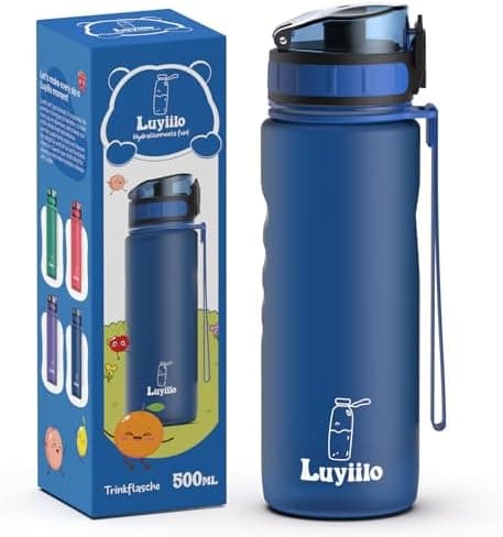Luyiilo Kinder Trinkflasche Auslaufsicher für Schule und Fitnessstudio (500ml - Blau)
