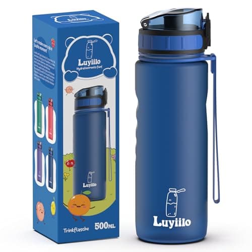 Luyiilo Kinder Trinkflasche Auslaufsicher für Schule und Fitnessstudio (500ml - Blau)