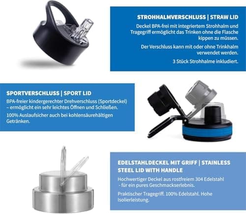hydro2go Edelstahl Trinkflasche Mit Strohhalm, Bpa-Frei, Isolierflasche Für Kinder, Sport & Outdoor, 12h Heiß 24h Kalt H