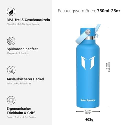 Super Sparrow Thermobecher für Sport und Outdoor - 500ml, 750ml - BPA-Frei, ClimatePartner certified - FlipFlow Trinkfla