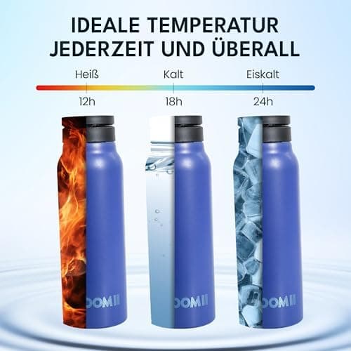 NooMii Edelstahl Trinkflasche – 800ml Wasserflasche mit magnetischem Deckel & Strohhalm - Ideal für Büro & Sport (Schwar