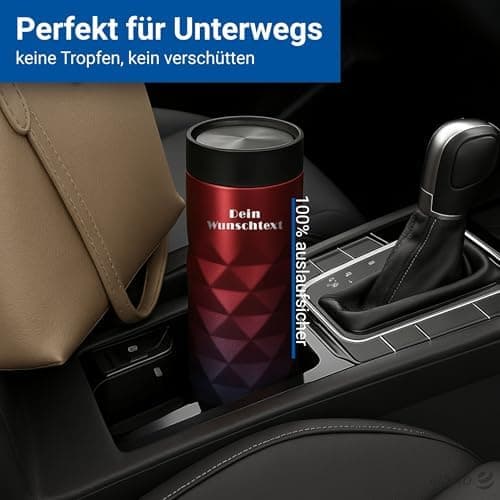 Thermobecher personalisiert 450 ml - auslaufsicherer Edelstahl to go Becher - Kaffeebecher für Büro, Auto und Uni - hält