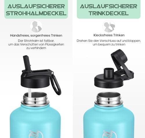 HydroPal Edelstahl Trinkflasche - Isolierte Flasche mit Strohhalm & 2 Deckeln, Auslaufsichere Isolierung für Sport, 500m