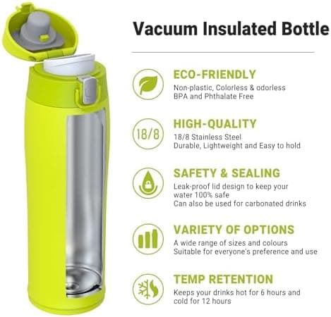 AORIN Trinkflasche Edelstahl 18/8, 500ml, BPA-Frei, Doppelwandig Isolierflasche für Sport, Schule und Outdooraktivitäten