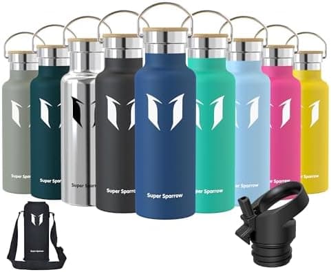Super Sparrow Trinkflasche Edelstahl - Auslaufsicher Thermoskanne - Kinder für Sprudel, Sport, Schule, Fitness - 500ml -