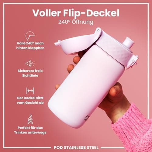 ion8 Kinder Trinkflasche Edelstahl 400ml Nicht Isoliert Sichere Verriegelung Spülmaschinenfest Klappdeckel Leicht zu Rei