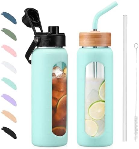 BLUEGO Glaswasserflasche 900ml BPA-frei für Outdoor Aktivitäten
| CADRES Glasbecher mit Zeitmarkierung und Silikonschut