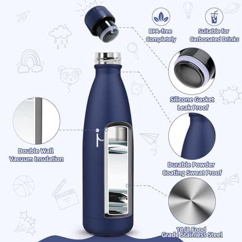 HoneyHolly Kinder Trinkflasche Doppelwandig, 500ML BPA-frei, Thermosflasche für Fitness und Gym
