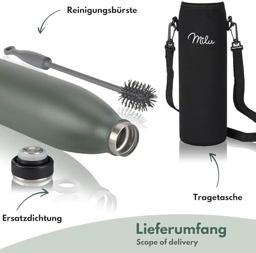 Milu Edelstahl Trinkflasche für Erwachsene – 750ml Isolierflasche zum Tragen – auslaufsicher, Kohlensäuregerecht inkl. R