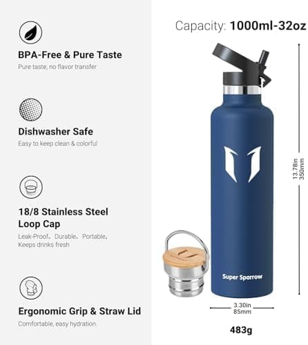 Super Sparrow Trinkflasche Edelstahl - Auslaufsicher Thermoskanne - Kinder für Sprudel, Sport, Schule, Fitness - 500ml -