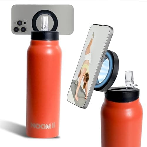 NooMii Edelstahl Trinkflasche – 800ml Wasserflasche mit magnetischem Deckel & Strohhalm - Ideal für Büro & Sport (Schwar
