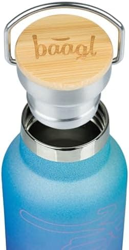 Baagl Thermosflasche Kinder Edelstahl – Auslaufsichere Wasserflasche für Mädchen – BPA-freie Flasche mit Bambusdeckel –