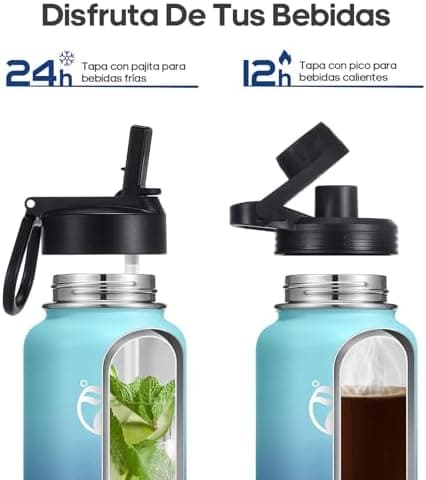 HydroPal Edelstahl Trinkflasche - Isolierte Flasche mit Strohhalm & 2 Deckeln, Auslaufsichere Isolierung für Sport, 500m