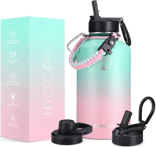 HydroPal Edelstahl Trinkflasche - Isolierte Flasche mit Strohhalm & 2 Deckeln, Auslaufsichere Isolierung für Sport, 500m
