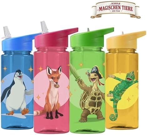 AWAVE Schule Magische Tiere Trinkflasche Kinder Edelstahl 380ml Blau Kohlensäure geeignet Thermosflasche Juri Einhandöff