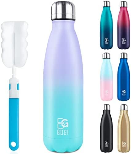 BOGI Doppelwandige Thermosflasche Edelstahl Trinkflasche Kinder Trinkflasche Schule Himmelblau Pink