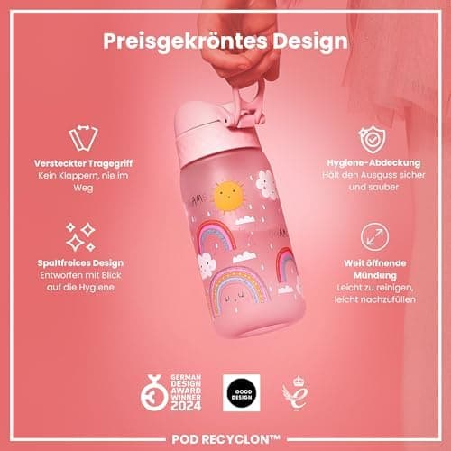 ION8 Kinder Trinkflasche Edelstahl Leicht 400ml Spülmaschinenfest Sichere Verriegelung