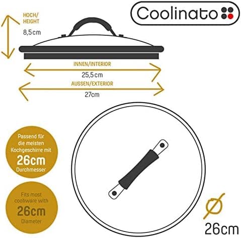 Coolinato Backofenfester Glasdeckel 26cm für Töpfe und Pfannen
| Coolinato Silikongriff Glasdeckel 26cm komplett backof