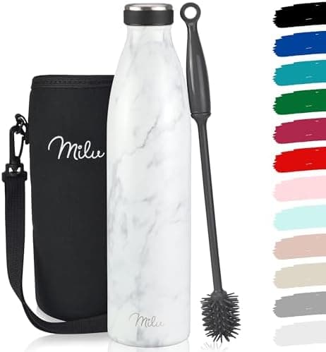 Milu Edelstahl Trinkflasche für Erwachsene – 750ml Isolierflasche zum Tragen – auslaufsicher, Kohlensäuregerecht inkl. R