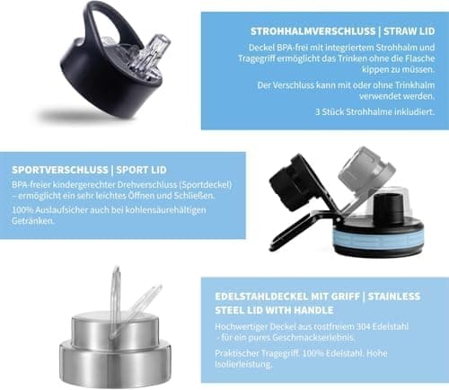 hydro2go Edelstahl Trinkflasche Mit Strohhalm, Bpa-Frei, Isolierflasche Für Kinder, Sport & Outdoor, 12h Heiß 24h Kalt H