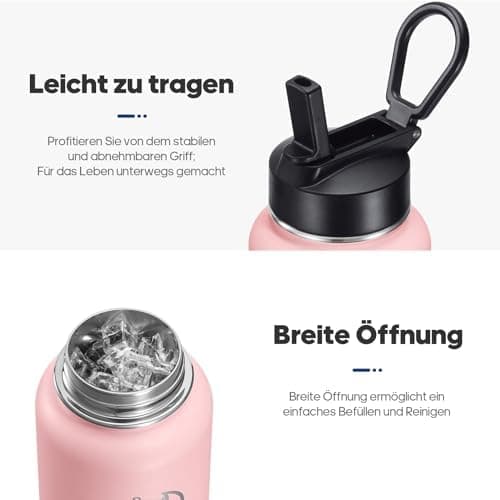 HydroPal Edelstahl Trinkflasche - Isolierte Flasche mit Strohhalm & 2 Deckeln, Auslaufsichere Isolierung für Sport, 500m