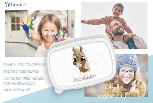 Timalo® Brotdose Kinder mit Namen | Personalisierte Bento Lunchbox für Jungen & Mädchen | Kindergarten & Schule Motiv Ti