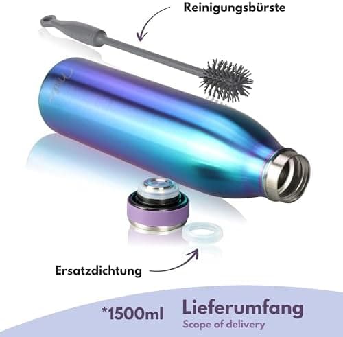 Milu Edelstahl Trinkflasche für Erwachsene – 750ml Isolierflasche zum Tragen – auslaufsicher, Kohlensäuregerecht inkl. R